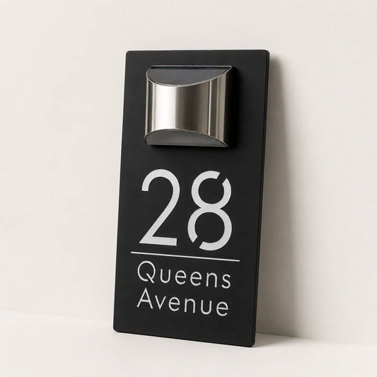 Personalized solar-powered house number sign