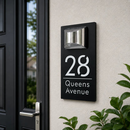 Personalized solar-powered house number sign
