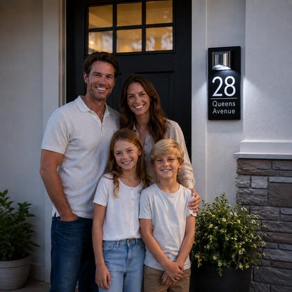 Personalized solar-powered house number sign
