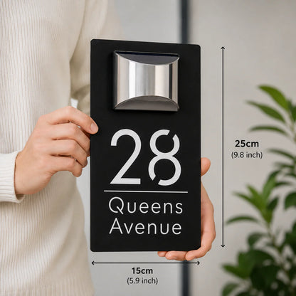Personalized solar-powered house number sign